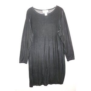 Susan Graver Long Sleeve Black Velvet Dress-Size Large-Whimsigoth